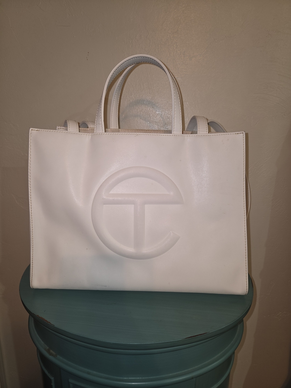 Telfar White Embossed Logo Shopper Tote